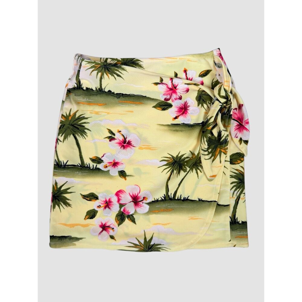 Banana Cabana Girls Tropical Wrap Swim Skirt Cover Up Hawaiian Yellow Pink Sz 7